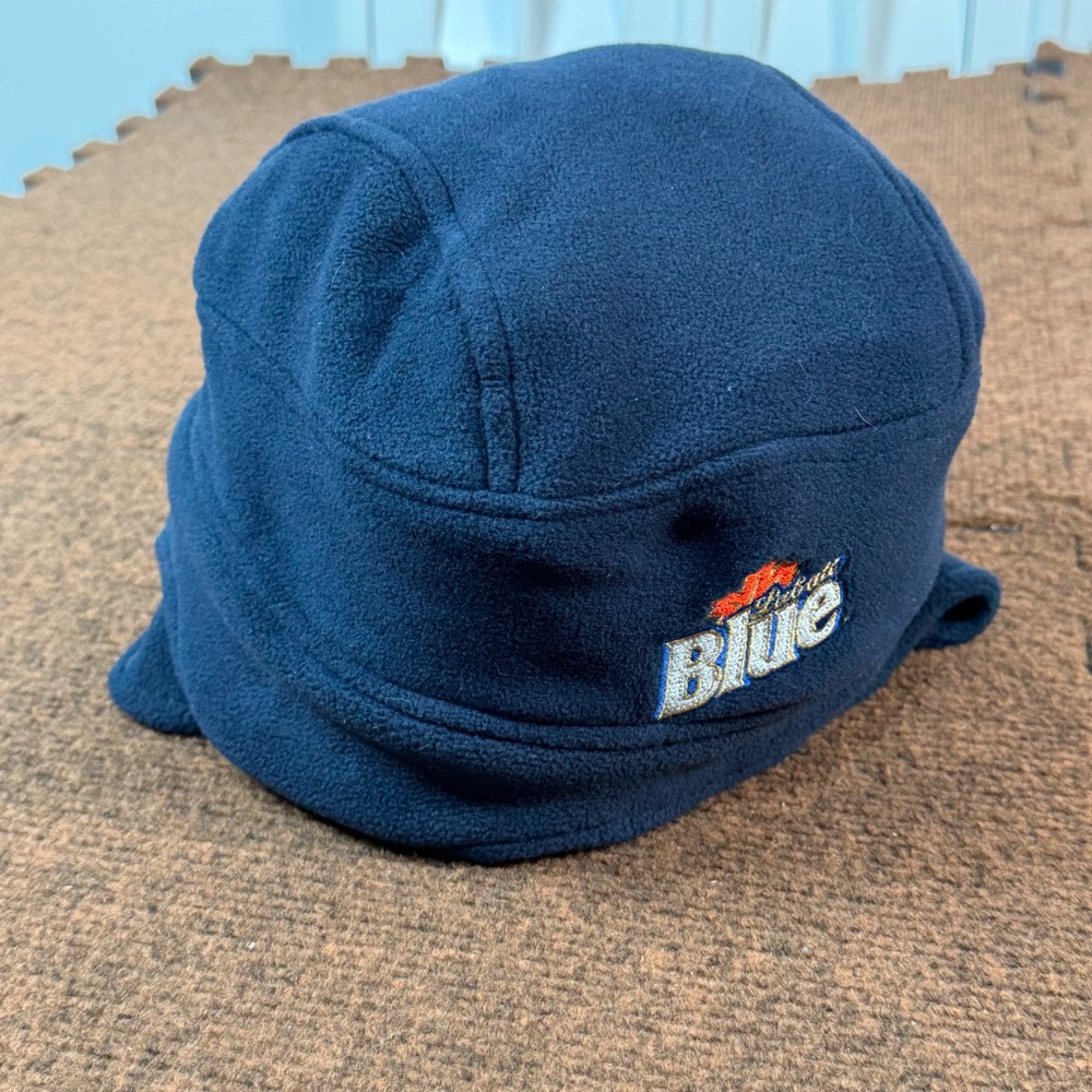 Labatt Blue Beer Navy Blue Fleece Winter Hat with Ear Flaps Embroidered Logo